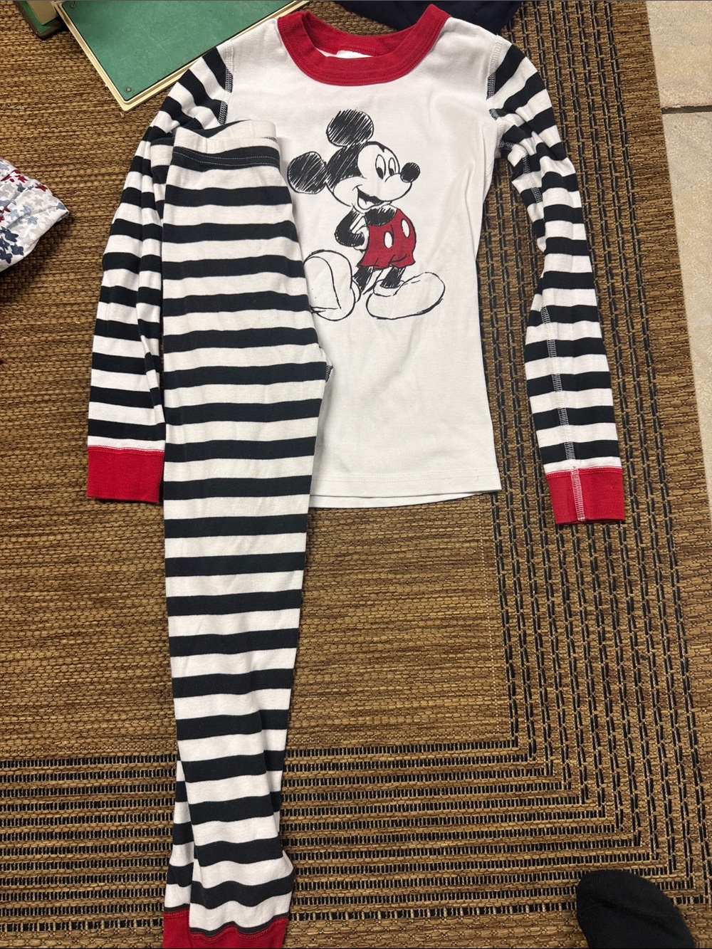 Hanna Andersson Mickey Mouse Black & White Striped Pajama Set with Red Accents
